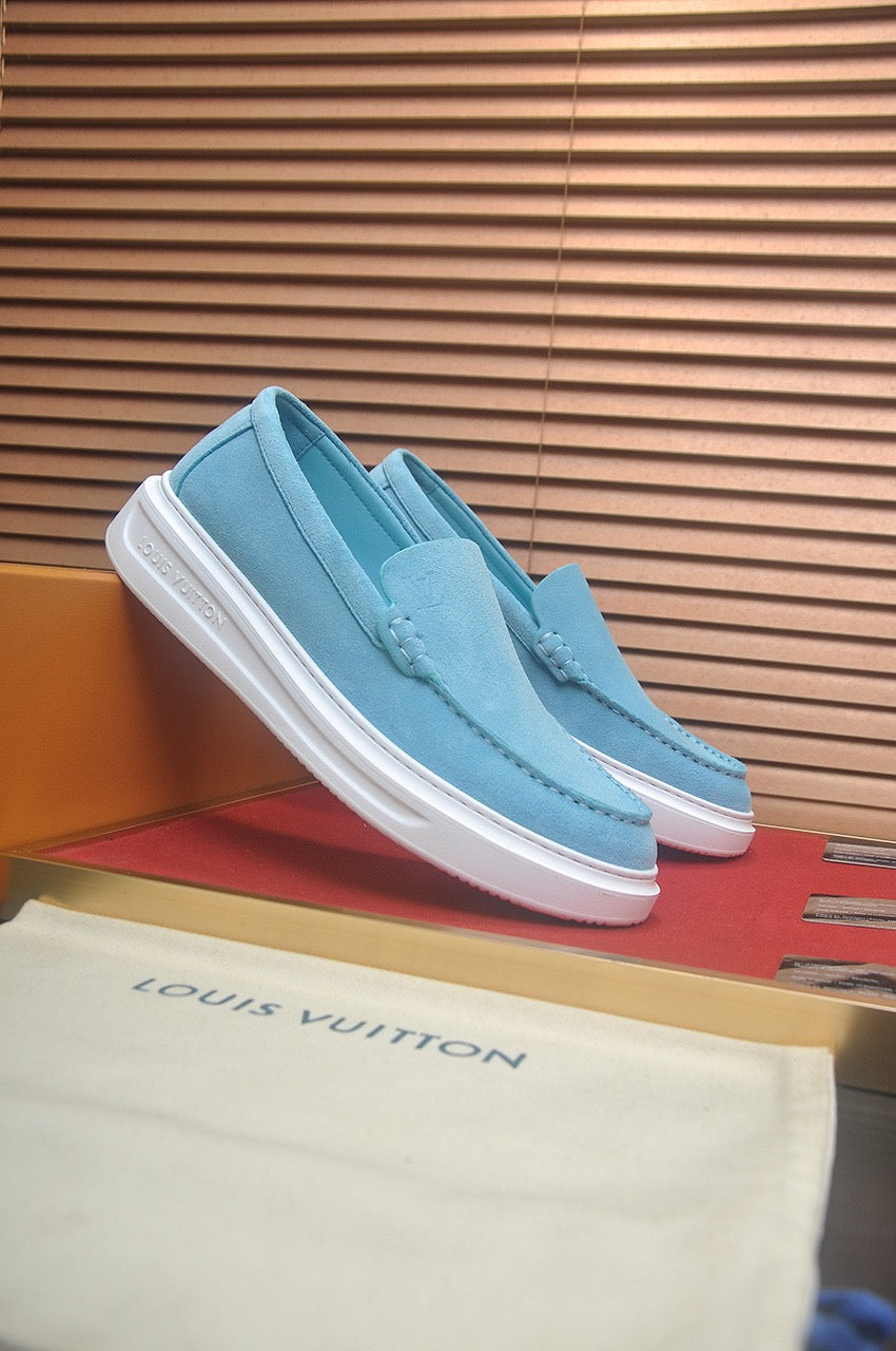 Suede or Leather Slip-On Loafers with Cushioned Platform Sole